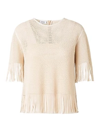Fringed Cotton-Blend Mesh Blouse