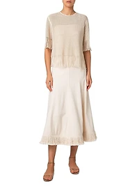 Fringed Cotton-Blend Mesh Blouse