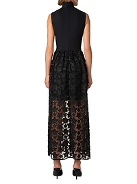 Jersey & Star-Embroidered Tulle Maxi Dress
