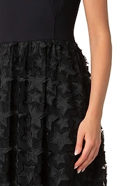 Jersey & Star-Embroidered Tulle Maxi Dress