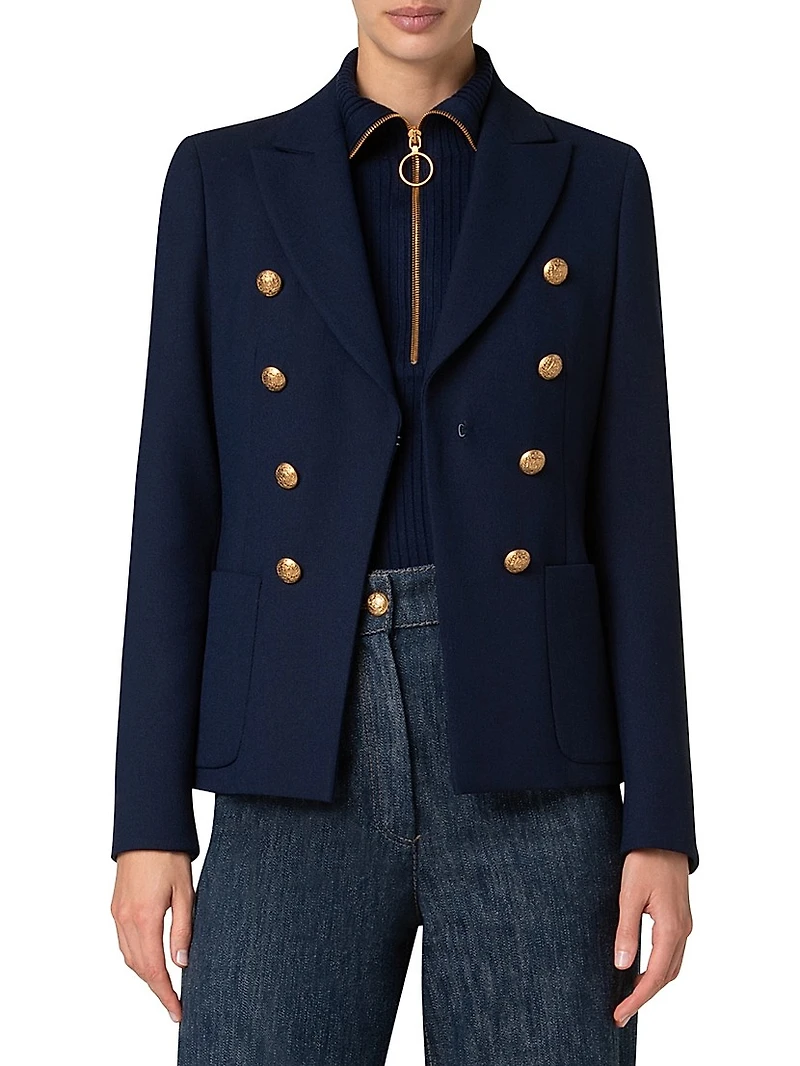 Crepe Faux-Double-Breasted Blazer