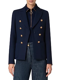 Crepe Faux-Double-Breasted Blazer