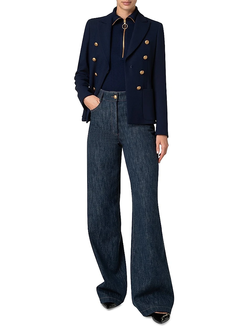 Crepe Faux-Double-Breasted Blazer