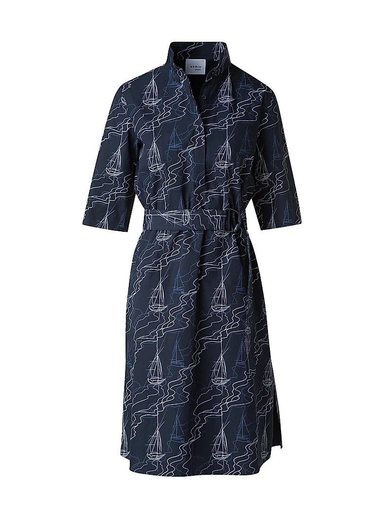 Sailboat Belted Cotton Shirtdress