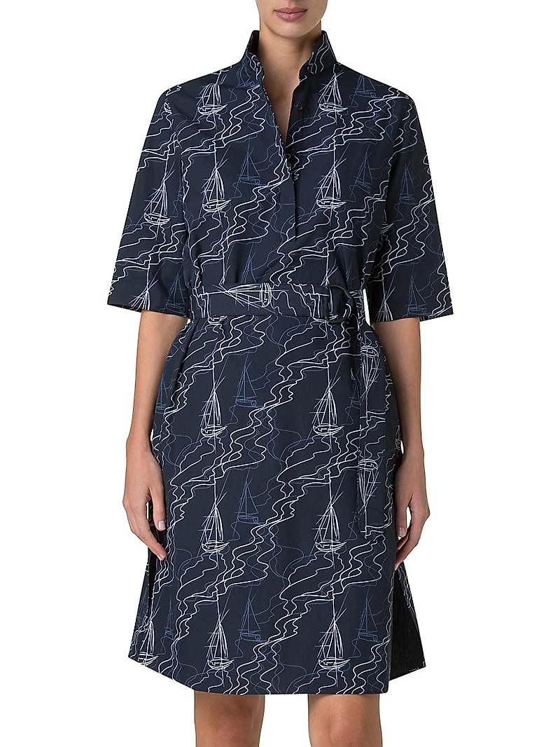 Sailboat Belted Cotton Shirtdress