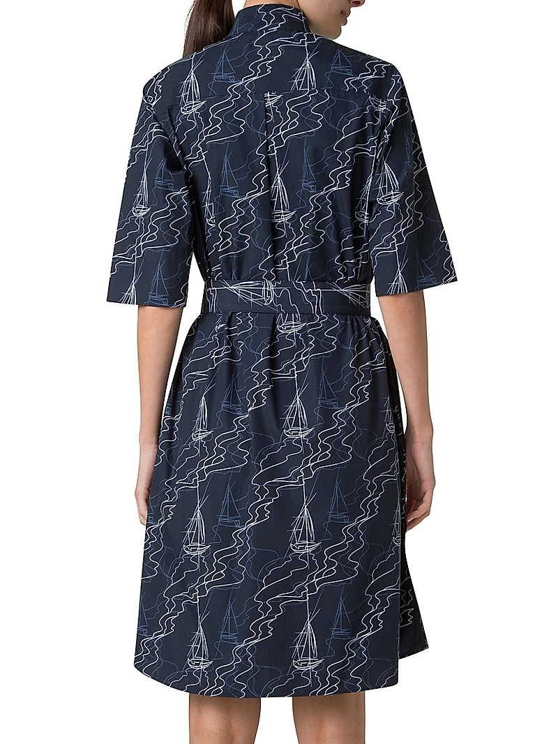 Sailboat Belted Cotton Shirtdress