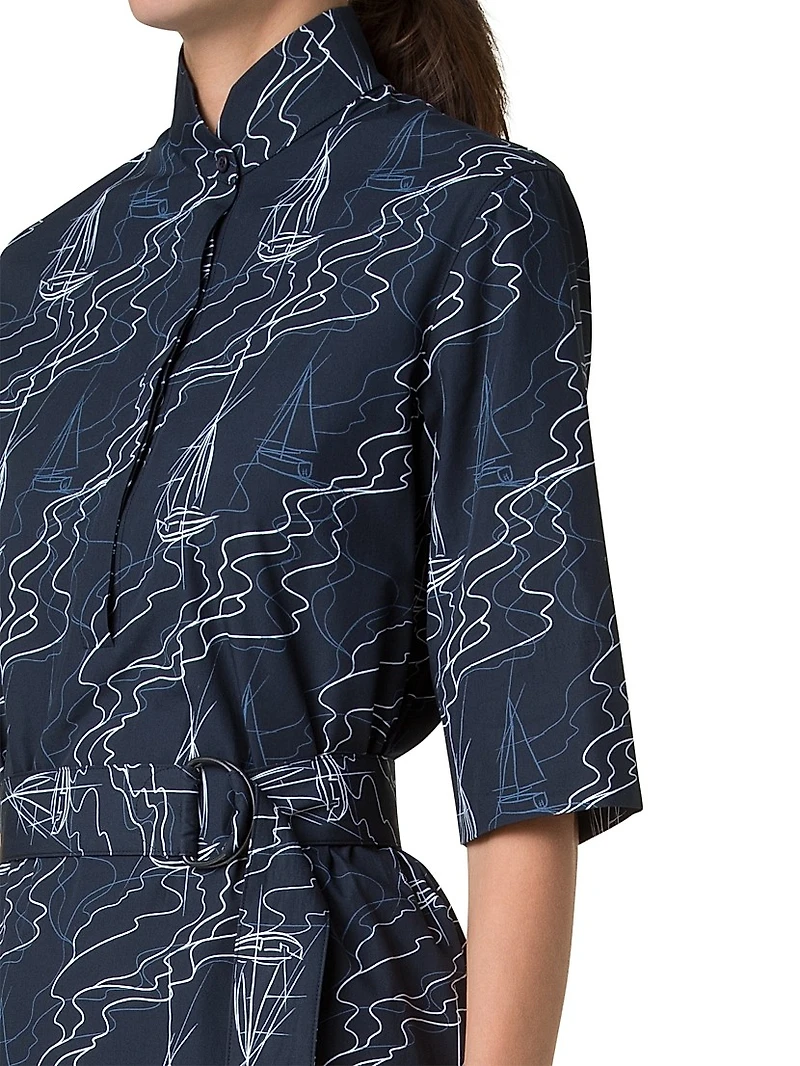 Sailboat Belted Cotton Shirtdress