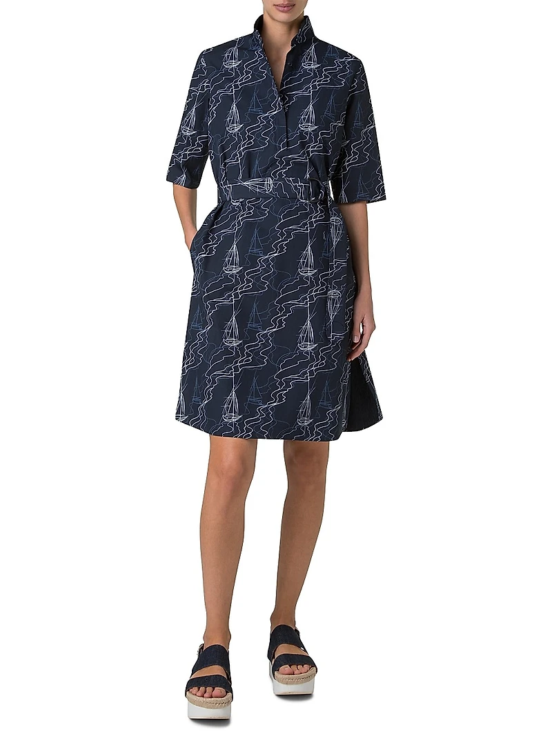 Sailboat Belted Cotton Shirtdress