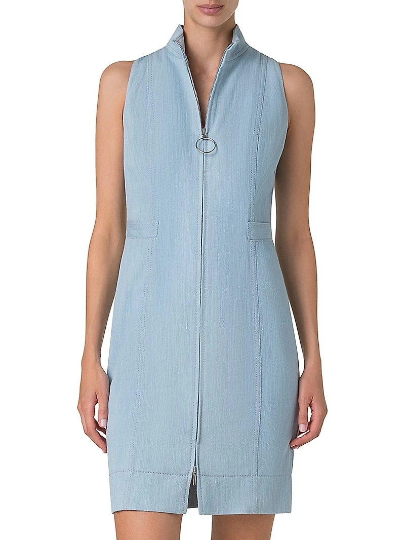 Stretch-Denim Sleeveless Minidress