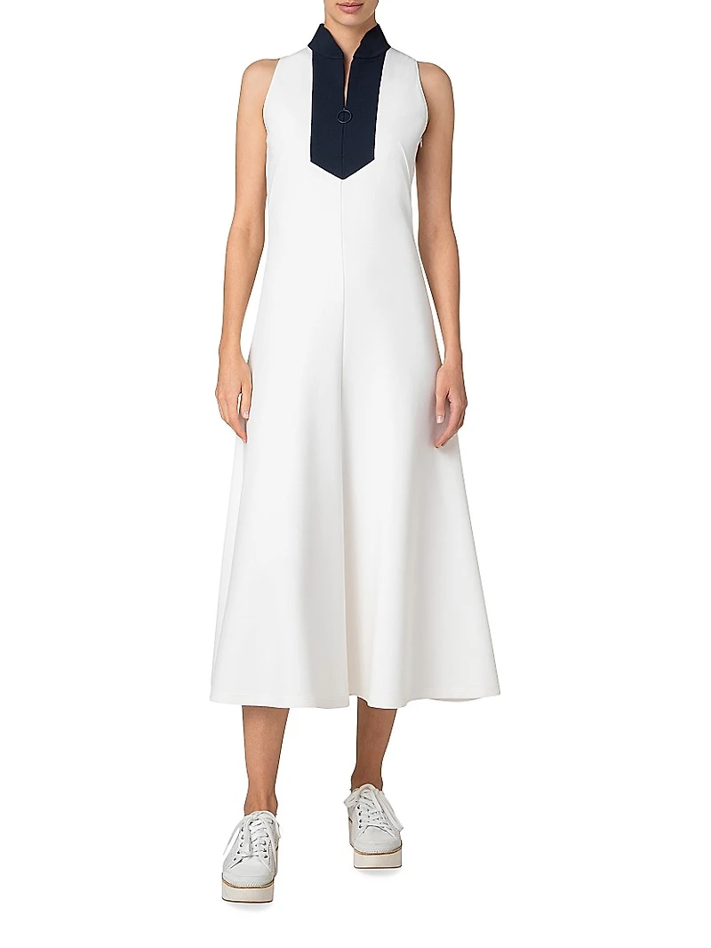 Jersey Mockneck Sleeveless Midi-Dress