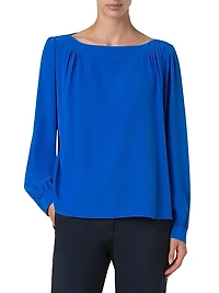 Silk-Crepe Boatneck Blouse