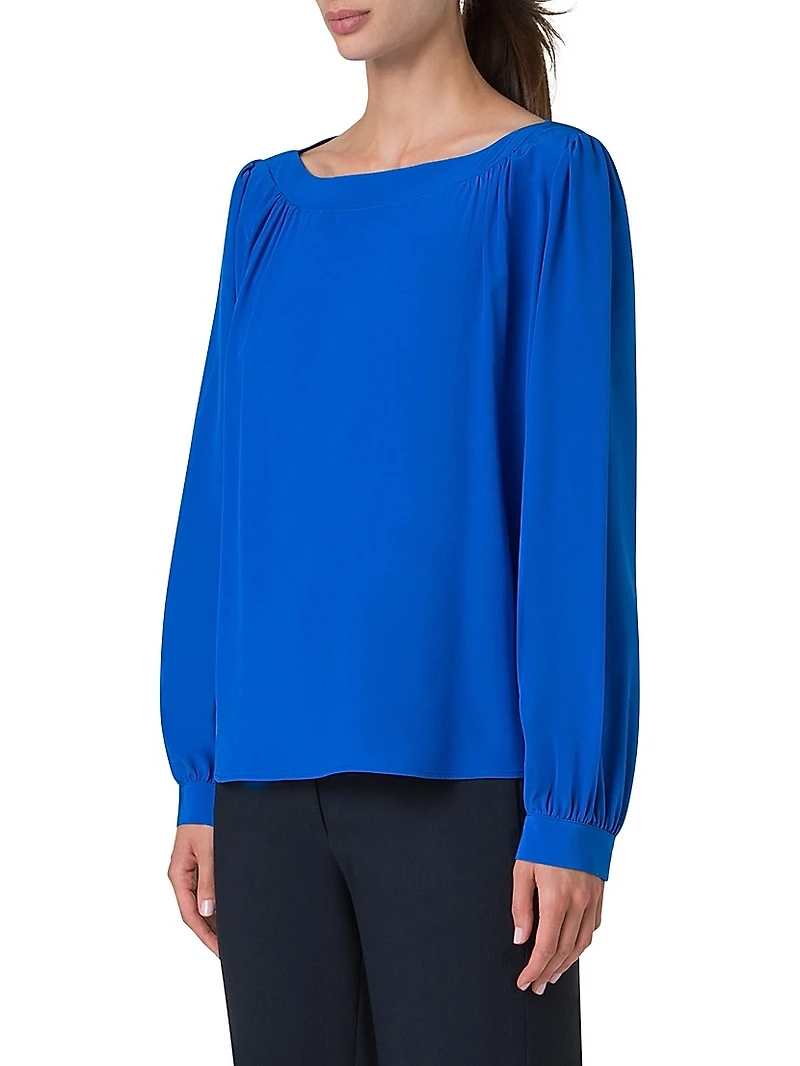 Silk-Crepe Boatneck Blouse