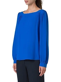 Silk-Crepe Boatneck Blouse