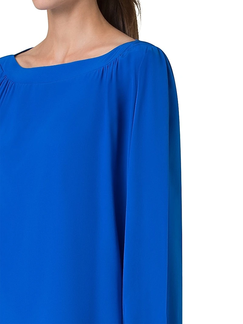 Silk-Crepe Boatneck Blouse