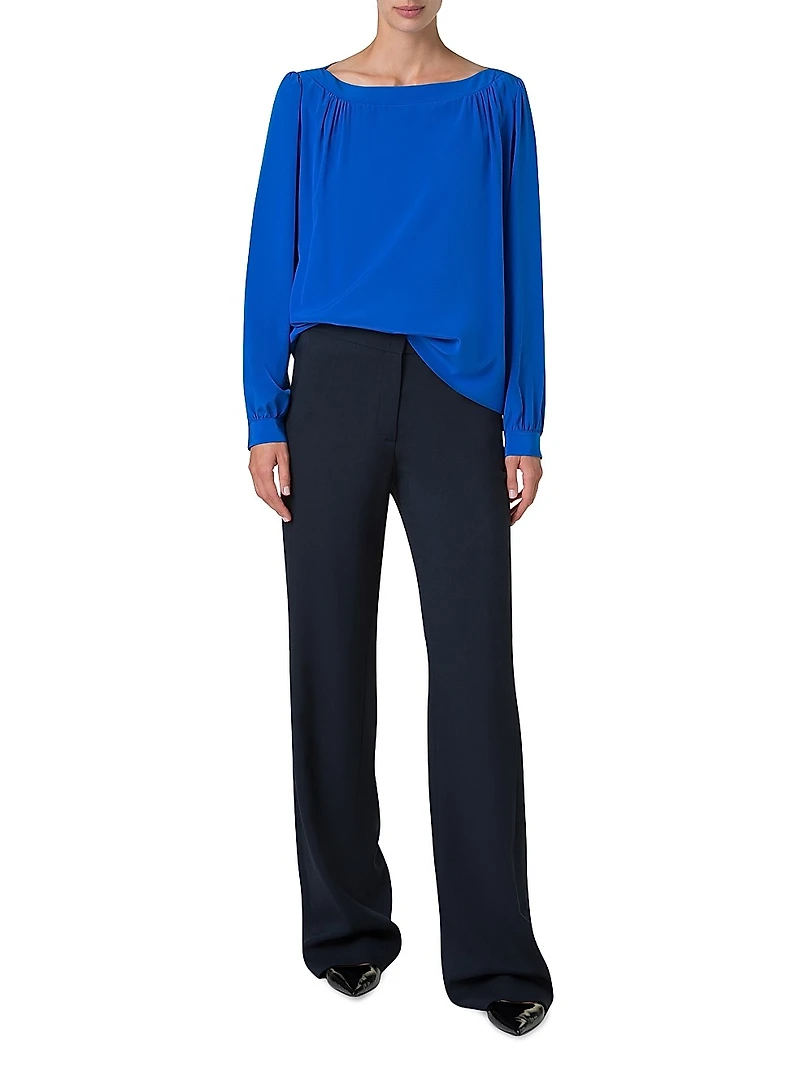 Silk-Crepe Boatneck Blouse