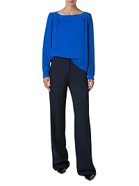 Silk-Crepe Boatneck Blouse