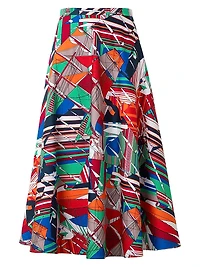 Abstract Cotton Satin Midi-Skirt