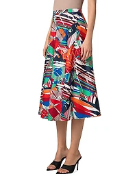 Abstract Cotton Satin Midi-Skirt