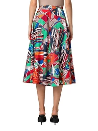 Abstract Cotton Satin Midi-Skirt