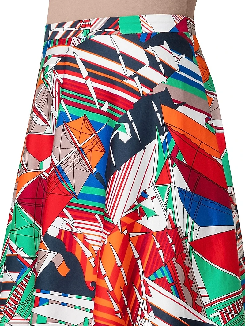 Abstract Cotton Satin Midi-Skirt