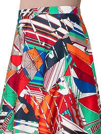 Abstract Cotton Satin Midi-Skirt