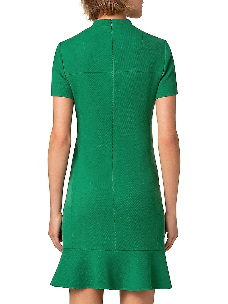 Wool Tricotine Ruffled-Hem Dress