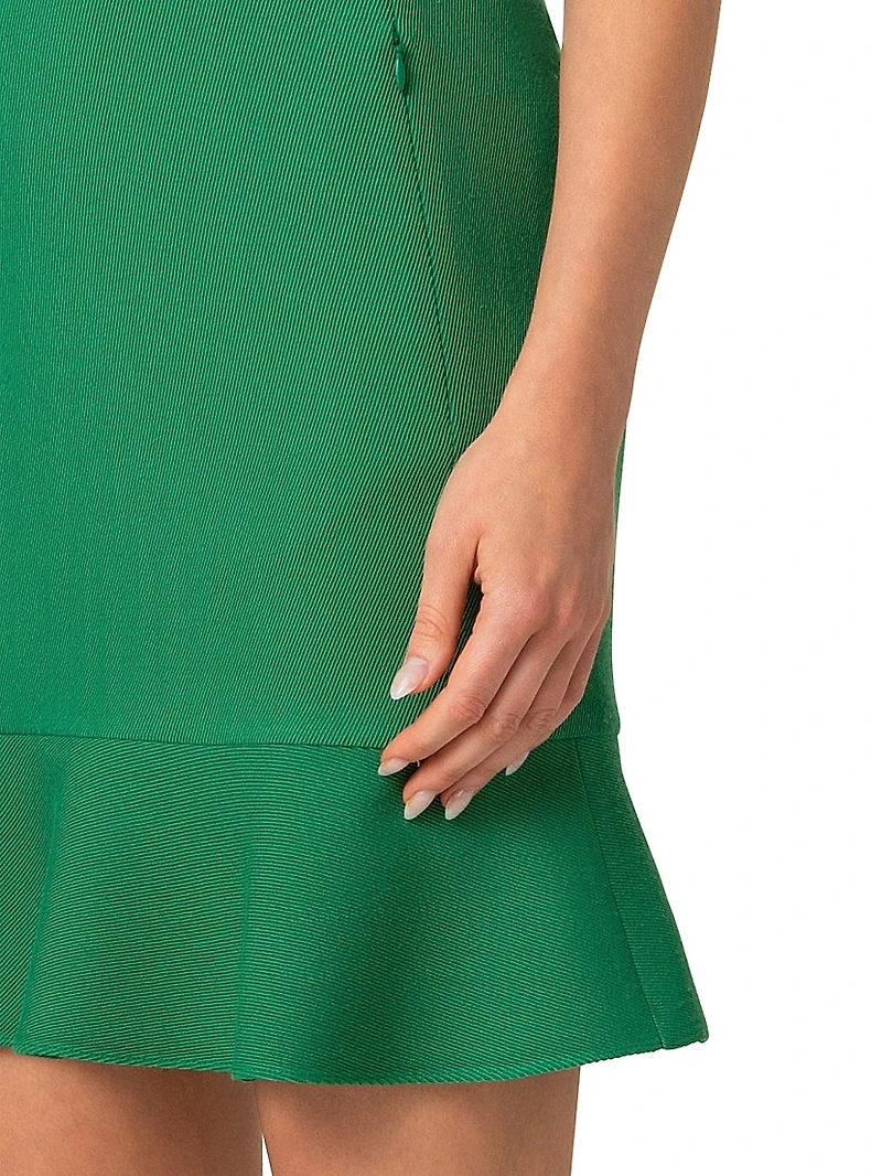 Wool Tricotine Ruffled-Hem Dress