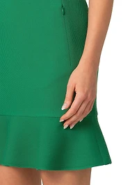 Wool Tricotine Ruffled-Hem Dress