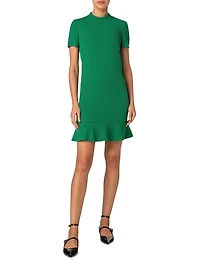 Wool Tricotine Ruffled-Hem Dress