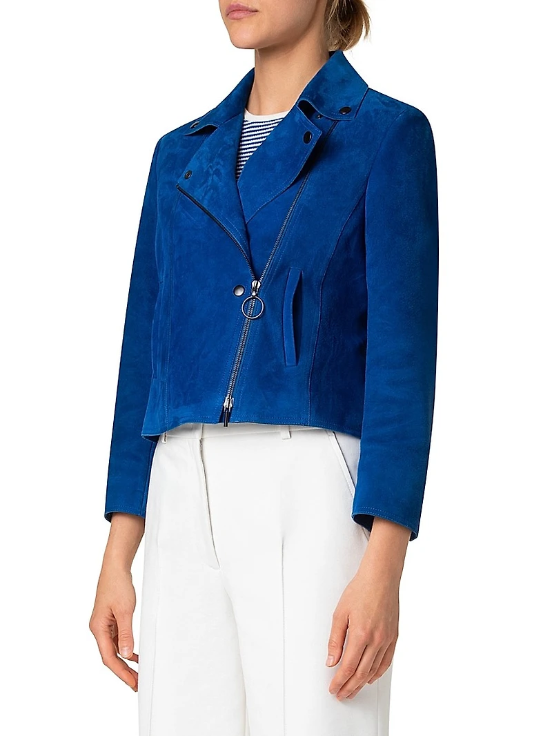Suede Cropped Biker Jacket