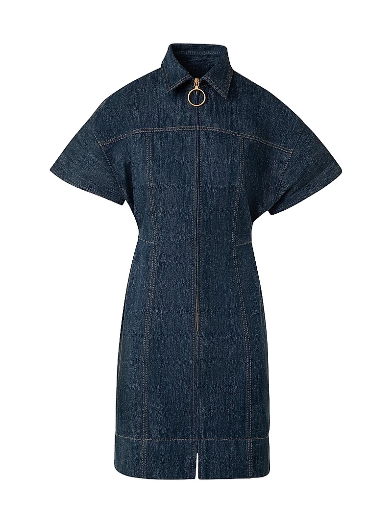 Cotton-Wool Denim Zip-Front Dress