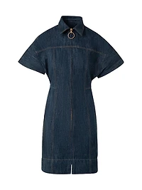 Cotton-Wool Denim Zip-Front Dress