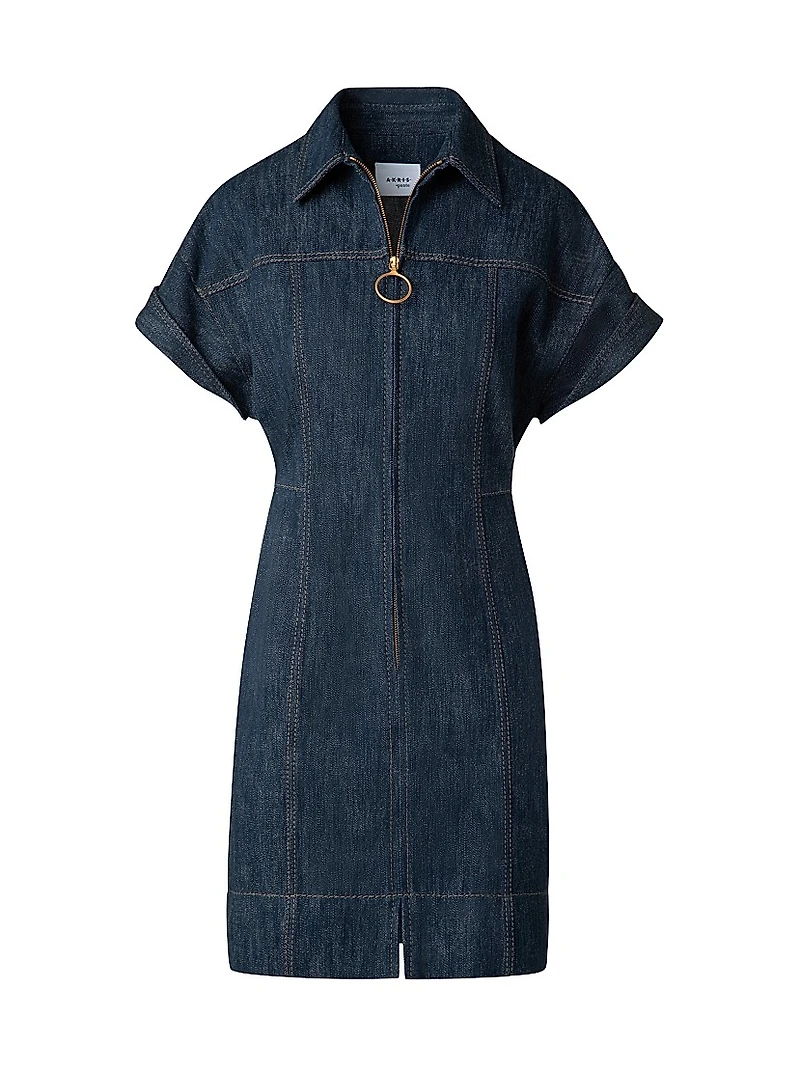 Cotton-Wool Denim Zip-Front Dress