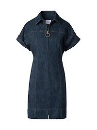 Cotton-Wool Denim Zip-Front Dress