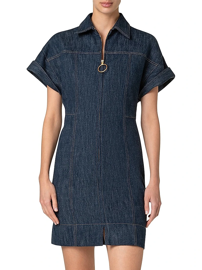 Cotton-Wool Denim Zip-Front Dress