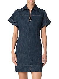 Cotton-Wool Denim Zip-Front Dress