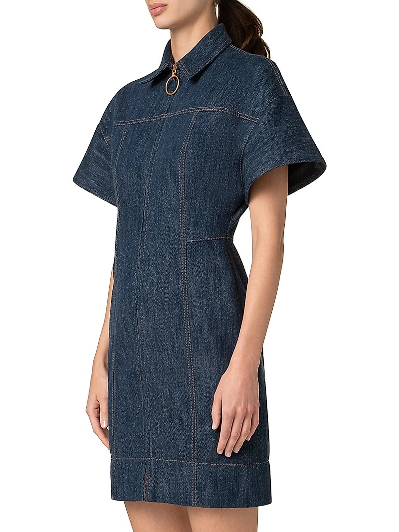 Cotton-Wool Denim Zip-Front Dress