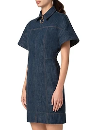 Cotton-Wool Denim Zip-Front Dress