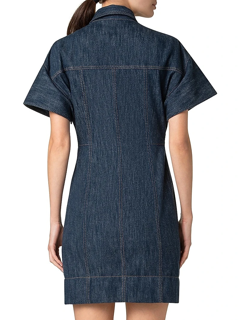 Cotton-Wool Denim Zip-Front Dress