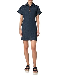 Cotton-Wool Denim Zip-Front Dress