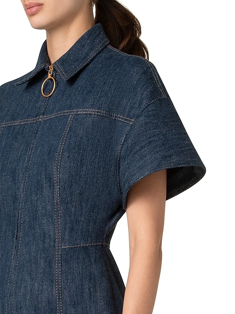 Cotton-Wool Denim Zip-Front Dress