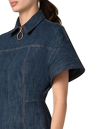 Cotton-Wool Denim Zip-Front Dress