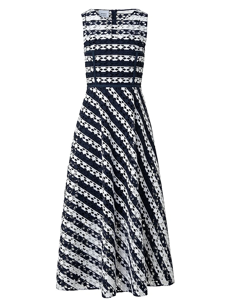 Striped Guipure Lace Maxi Dress