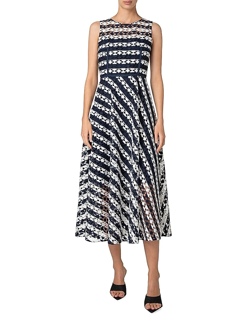 Striped Guipure Lace Maxi Dress