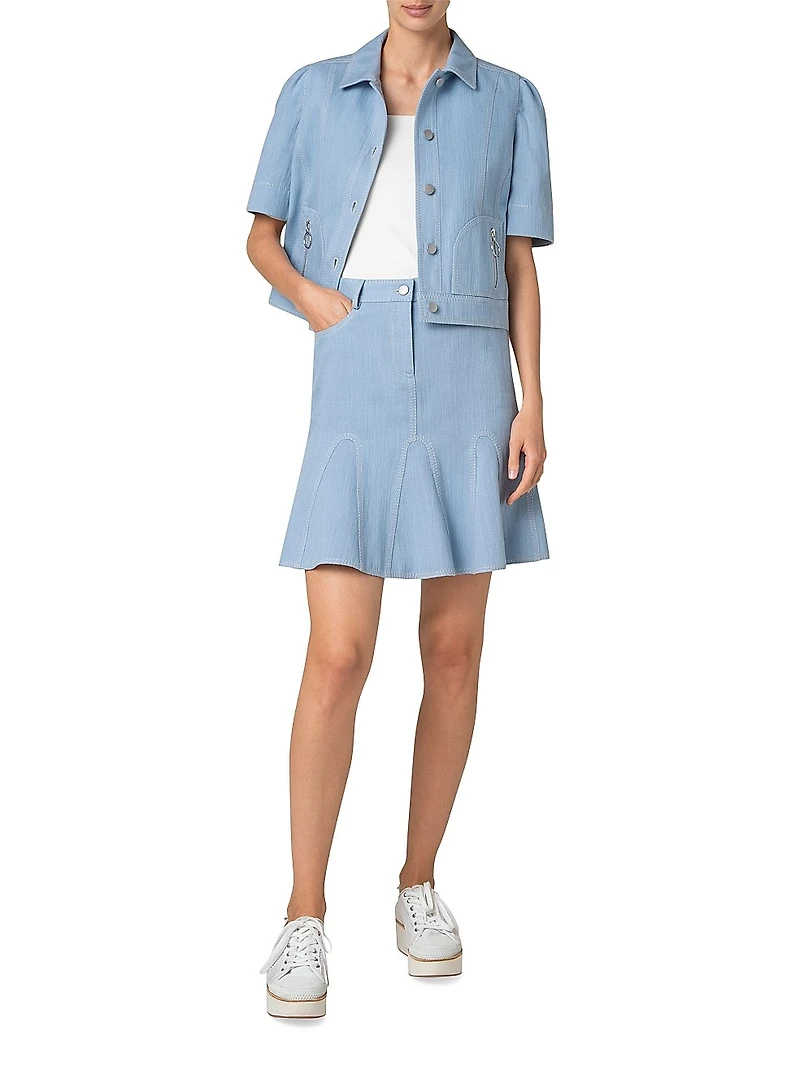 Stretch Denim Puff-Sleeve Jacket