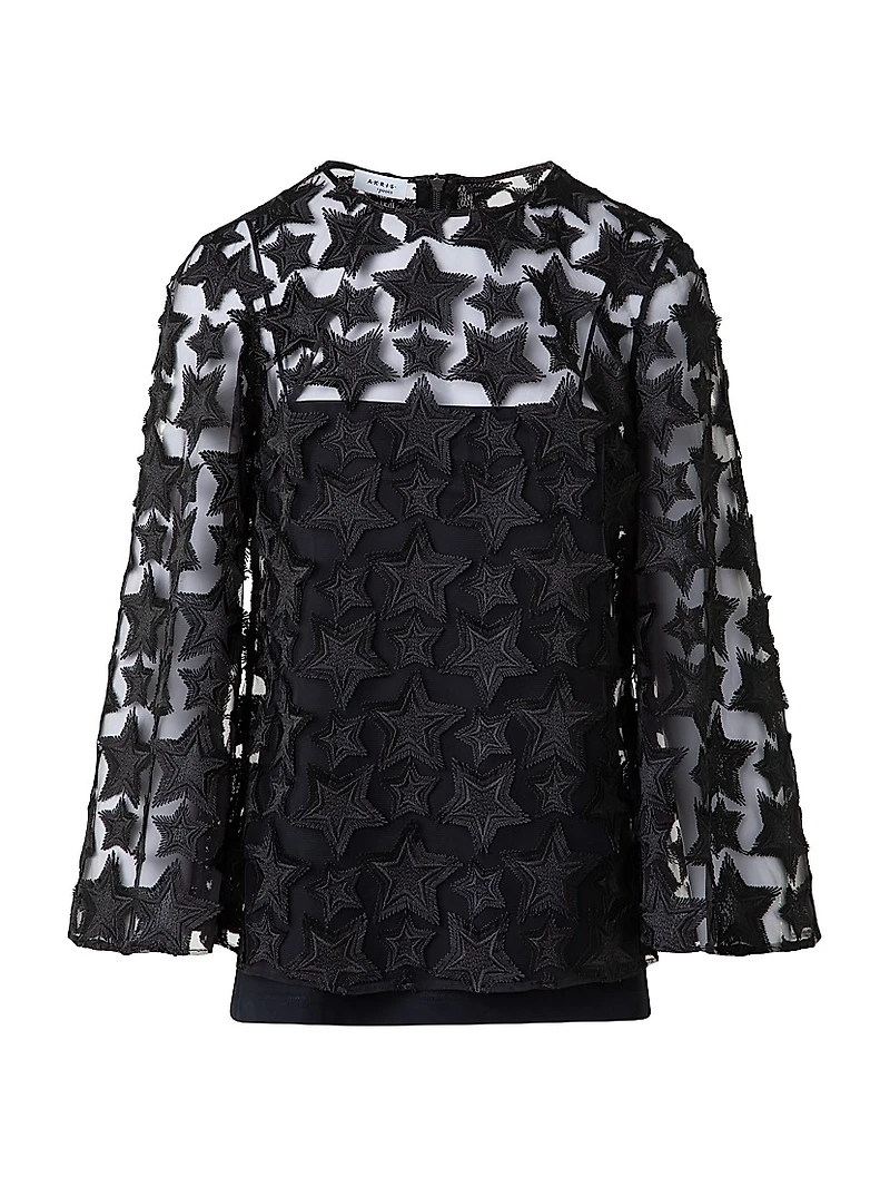 Star Embroidered Tulle Top