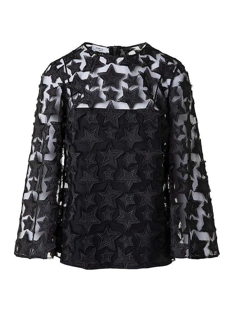 Star Embroidered Tulle Top
