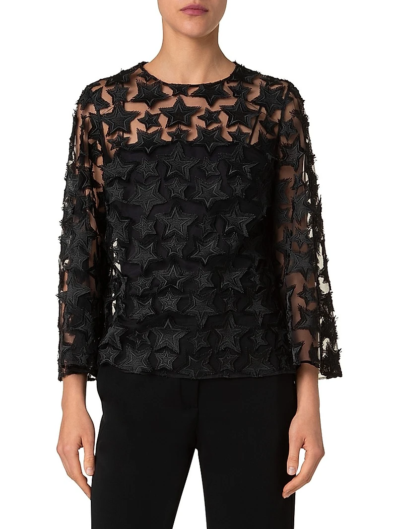 Star Embroidered Tulle Top