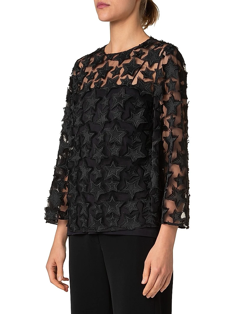 Star Embroidered Tulle Top
