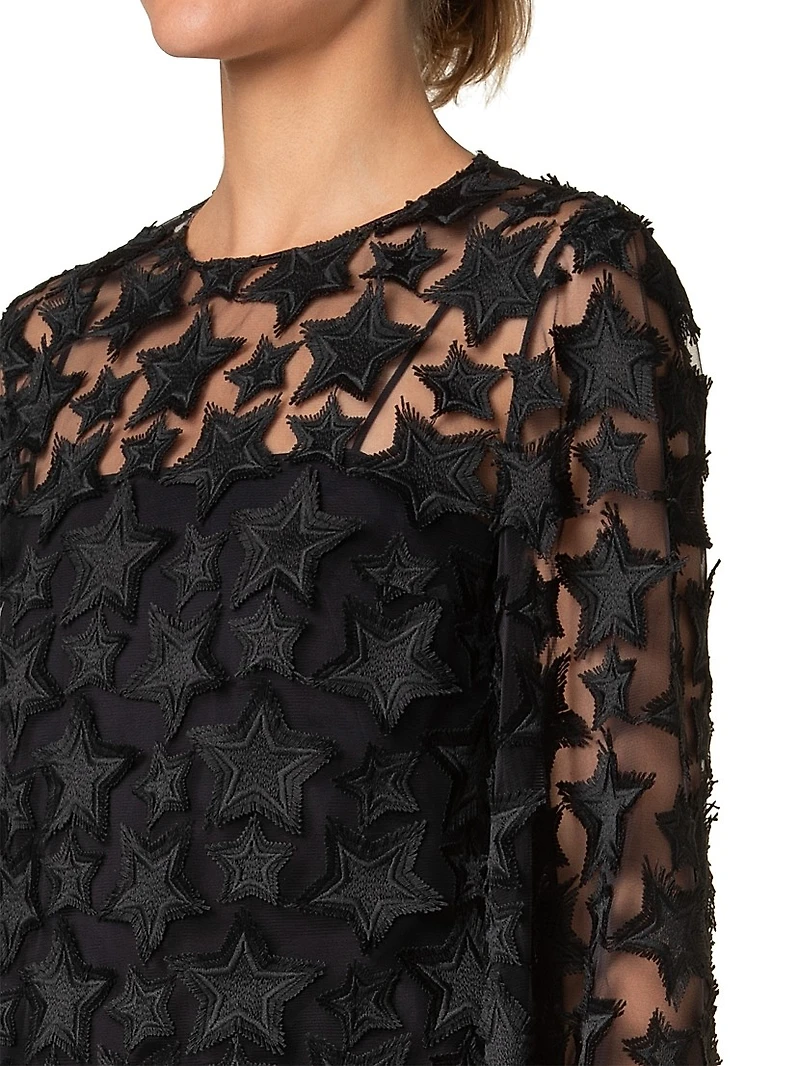 Star Embroidered Tulle Top